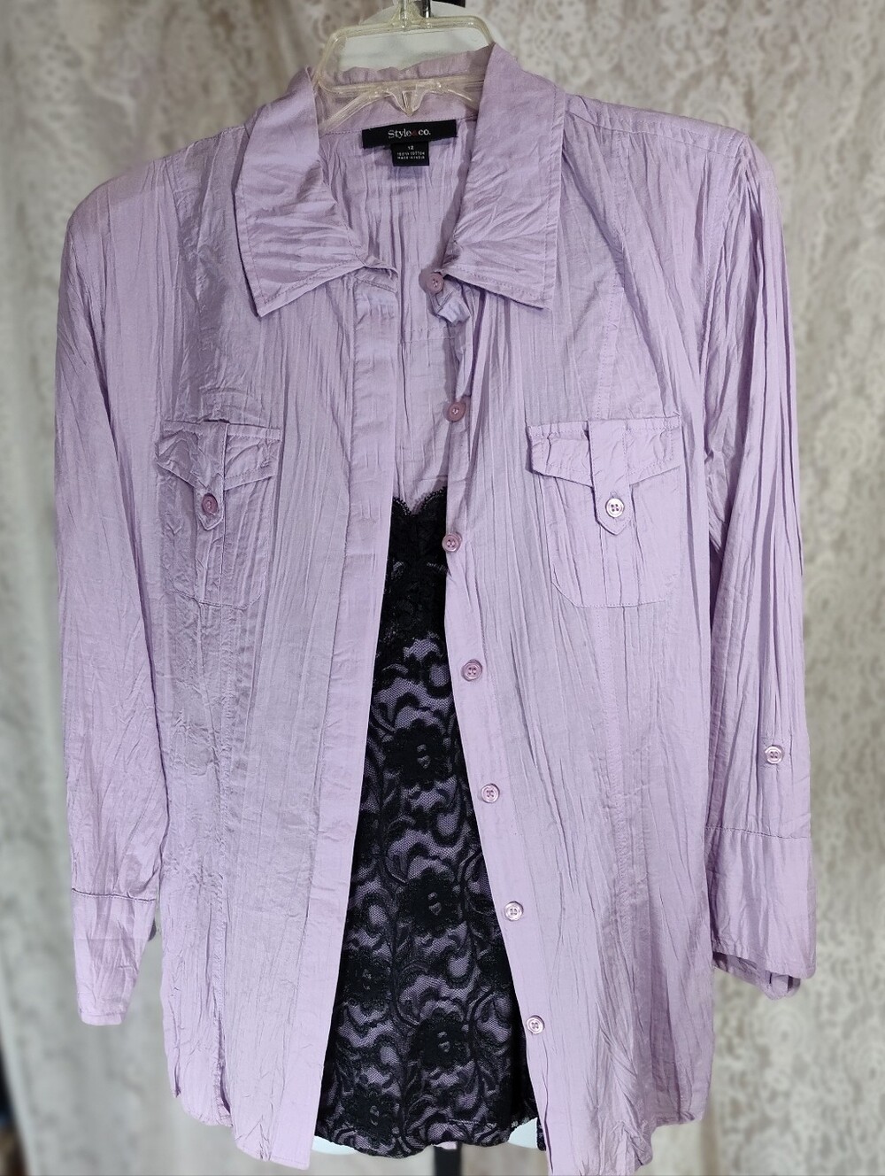 Style & Co. Light Lavender Crinkle Button-Front Top/Jacket